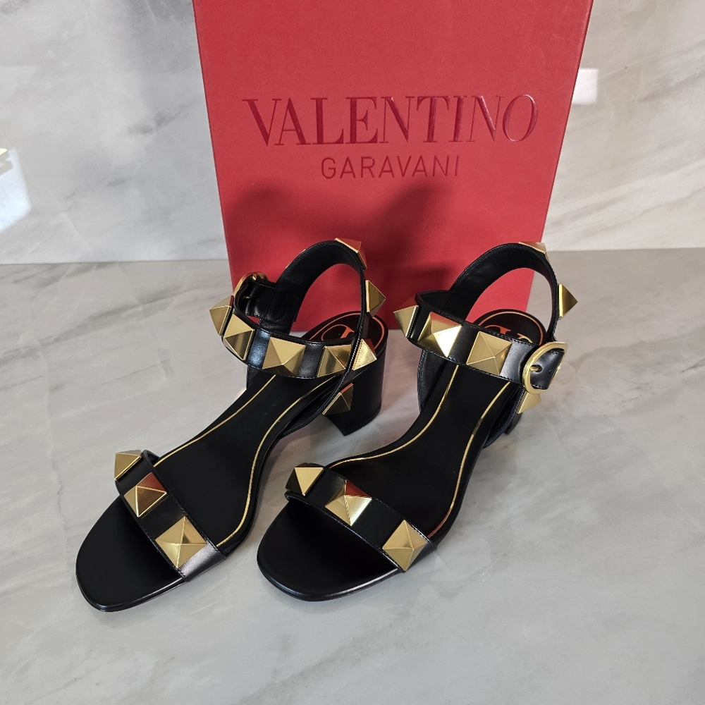 Valentino Garavani Black Heels with Gold Studs